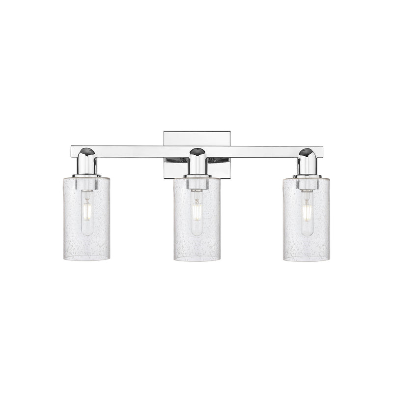 Innovations Clymer 23in 3-Light Bath Vanity Light | Industrial Polished Chrome Steel and Seedy Glass | Bathroom Vanity | 22.88 x | Model 716-3W-PC-G804