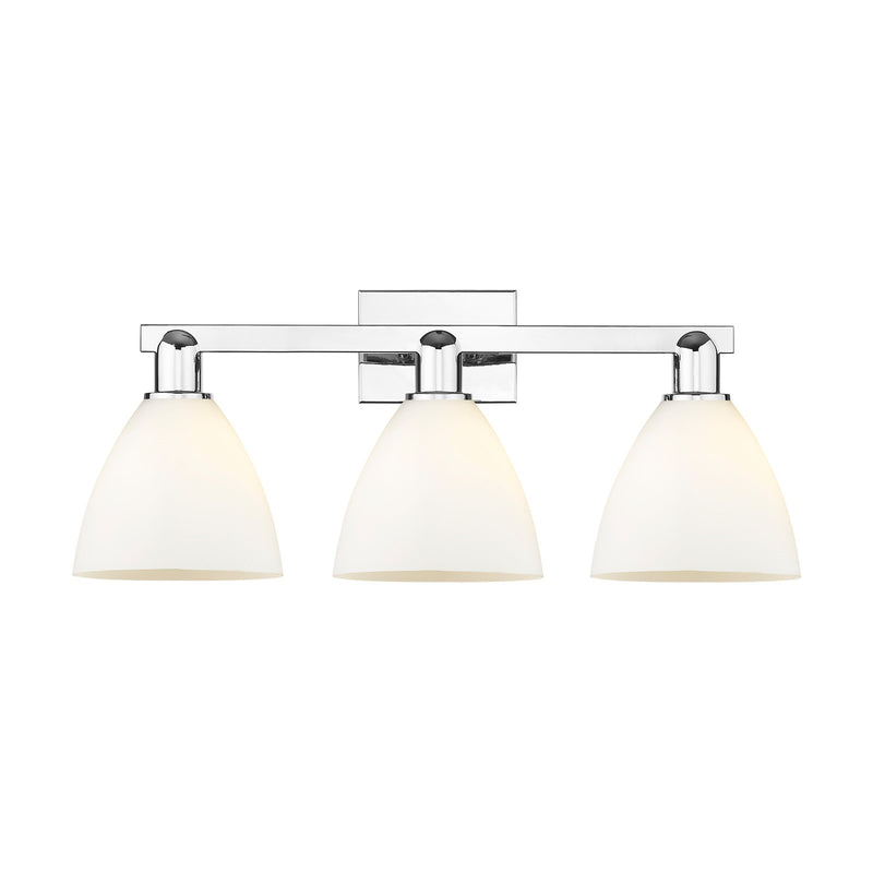 Innovations Bristol 27in 3-Light Bath Vanity | Industrial Polished Chrome and Matte White Glass | Bathroom Vanity Above Mirror | Model 716-3W-PC-GBD-751