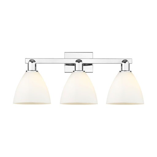 Innovations Bristol 27in 3-Light Bath Vanity | Industrial Polished Chrome and Matte White Glass | Bathroom Vanity Above Mirror | Model 716-3W-PC-GBD-751