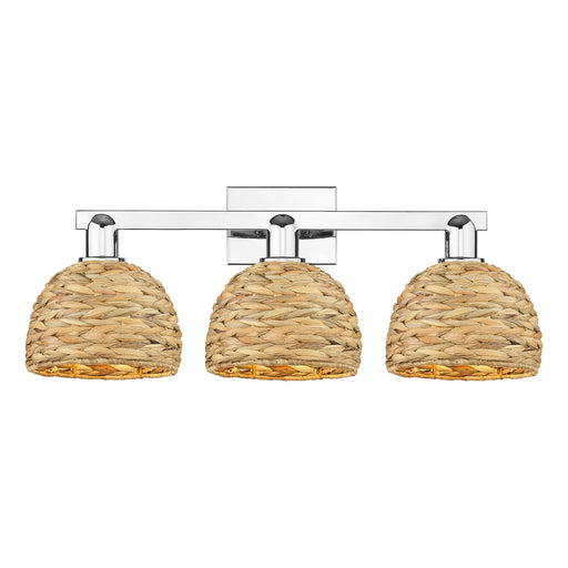 Innovations Woven Rattan 27in 3-Light Bath Vanity Light | Industrial Polished Chrome and Natural Fiber Shade | Bathroom Vanity | Model 716-3W-PC-RBD-8-NAT