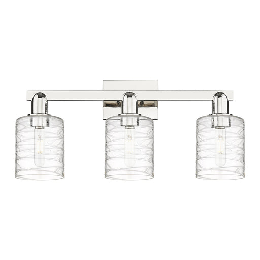 Innovations Cobbleskill 24in 3-Light Bath Vanity | Industrial Polished Nickel Steel and Deco Swirl Clear Glass | Bathroom Vanity | Model 716-3W-PN-G1113