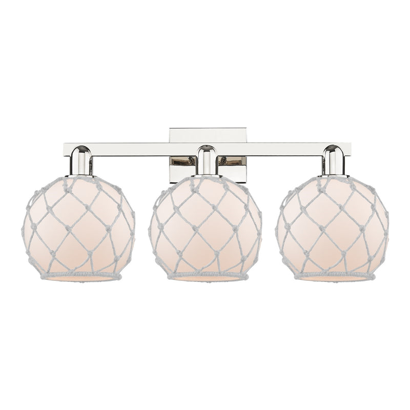 Innovations Farmhouse Rope 27in 3-Light Bath Vanity | Industrial Polished Nickel and White Frosted Glass with Rope | Bathroom & | Model 716-3W-PN-G121-8RW