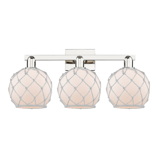 Innovations Farmhouse Rope 27in 3-Light Bath Vanity | Industrial Polished Nickel and White Frosted Glass with Rope | Bathroom & | Model 716-3W-PN-G121-8RW