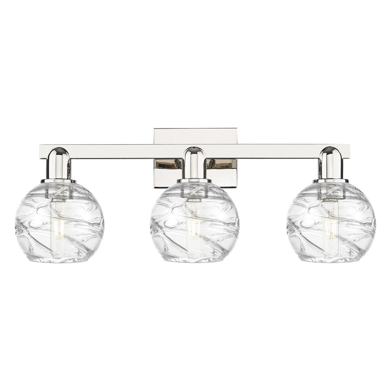 Innovations Athens Deco Swirl 26in 3-Light Bath Vanity Light | Industrial Polished Nickel and Clear Deco Swirl Glass | Model 716-3W-PN-G1213-6CL