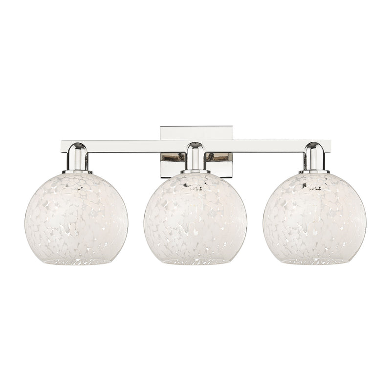 Innovations Lighting Arcadia 27in 3-Light Bath Vanity Light | Industrial Polished Nickel and White Mouchette Glass | Bathroom | Model 716-3W-PN-G1216-8WM