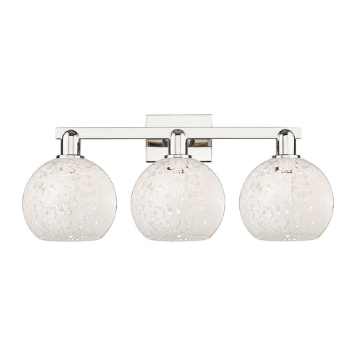 Innovations Lighting Arcadia 27in 3-Light Bath Vanity Light | Industrial Polished Nickel and White Mouchette Glass | Bathroom | Model 716-3W-PN-G1216-8WM