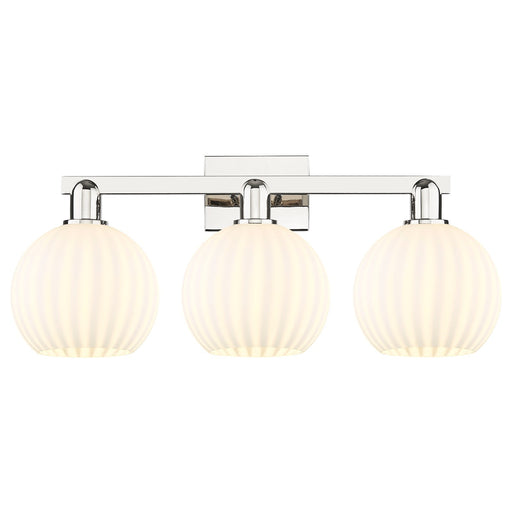 Innovations Lighting White Venetian 27in 3-Light Bath Vanity | Industrial Transitional Polished Nickel and White Venetian | Model 716-3W-PN-G1217-8WV