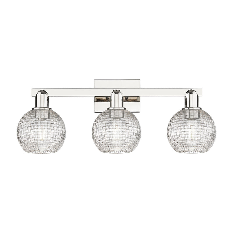 Innovations Athens 25in 3-Light Bath Vanity Light | Industrial Polished Nickel Steel and Clear Basket Weave Glass | Bathroom | Model 716-3W-PN-G122C-6CL