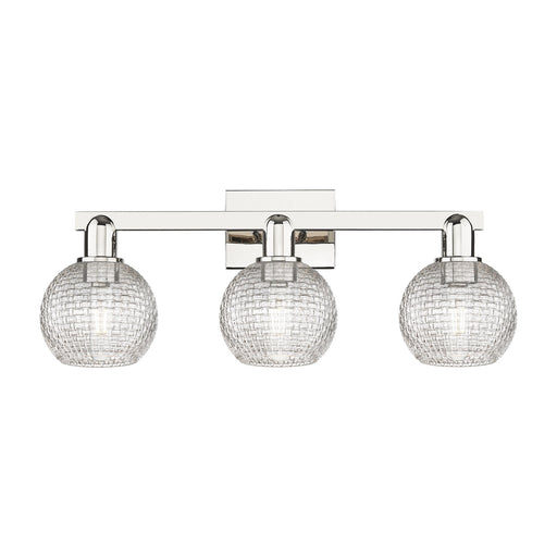 Innovations Athens 25in 3-Light Bath Vanity Light | Industrial Polished Nickel Steel and Clear Basket Weave Glass | Bathroom | Model 716-3W-PN-G122C-6CL