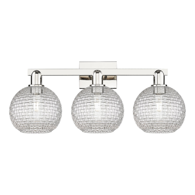 Innovations Athens 27in 3-Light Bath Vanity | Industrial Modern Polished Nickel and Clear Basket Weave Glass | Bathroom Vanity | Model 716-3W-PN-G122C-8CL
