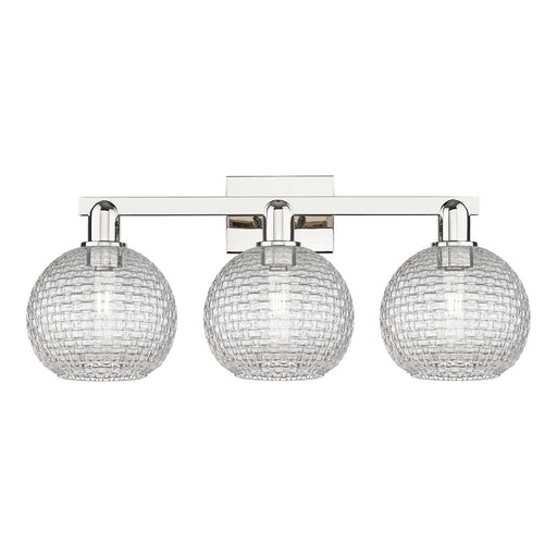 Innovations Athens 27in 3-Light Bath Vanity | Industrial Modern Polished Nickel and Clear Basket Weave Glass | Bathroom Vanity | Model 716-3W-PN-G122C-8CL