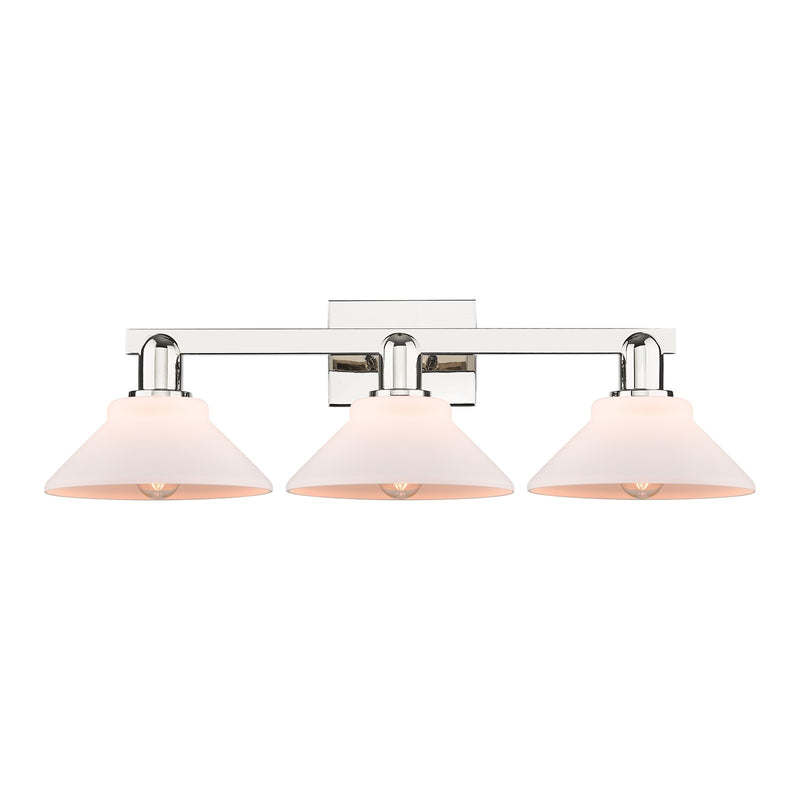Innovations Orwell 27in 3-Light Bath Vanity Light | Industrial Polished Nickel and Matte White Glass | Bathroom Vanity | 27.38 x | Model 716-3W-PN-G131