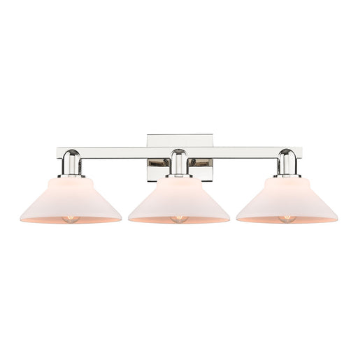 Innovations Orwell 27in 3-Light Bath Vanity Light | Industrial Polished Nickel and Matte White Glass | Bathroom Vanity | 27.38 x | Model 716-3W-PN-G131