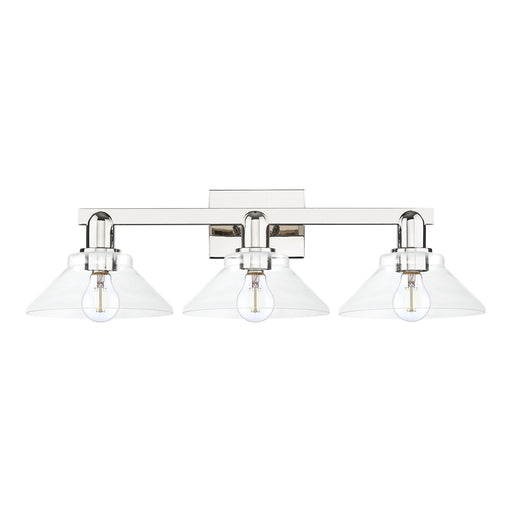 Innovations Orwell 27in 3-Light Bath Vanity Light | Industrial Polished Nickel Steel and Clear Cone Glass | Bathroom Vanity | 27.38 | Model 716-3W-PN-G132