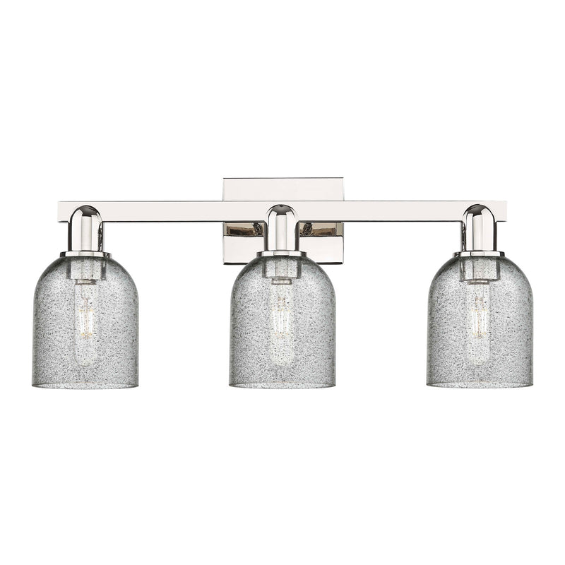 Innovations Caledonia 24in 3-Light Bath Vanity Light | Industrial Polished Nickel and Charcoal Glass | Bathroom Vanity | 24 x 10.75 | Model 716-3W-PN-G257