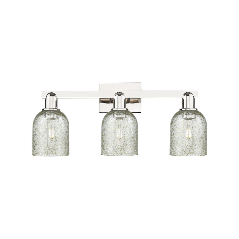 Innovations Caledonia 24in 3-Light Bath Vanity Light | Industrial Modern Polished Nickel and Mica Glass | Entryway & Bathroom | Model 716-3W-PN-G259