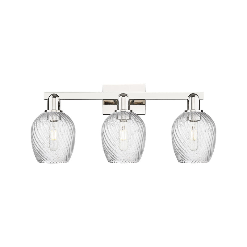 Innovations Salina 3-Light 25in Bath Vanity Light | Industrial Polished Nickel and Clear Spiral Fluted Glass | Bathroom Vanity & | Model 716-3W-PN-G292
