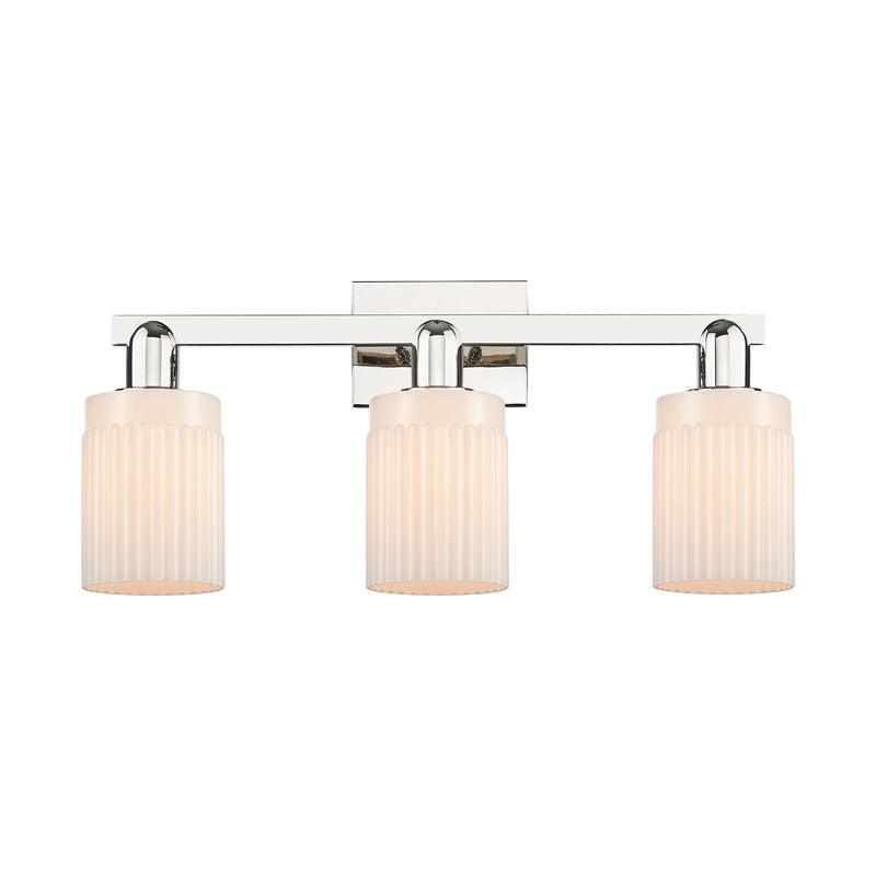 Innovations Hadley 24in 3-Light Bath Vanity Light | Industrial Polished Nickel and Matte White Ribbed Glass | Bathroom Vanity & | Model 716-3W-PN-G341