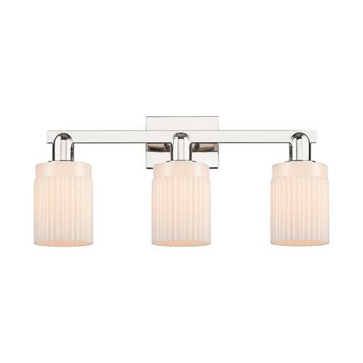 Innovations Hadley 24in 3-Light Bath Vanity Light | Industrial Polished Nickel and Matte White Ribbed Glass | Bathroom Vanity & | Model 716-3W-PN-G341