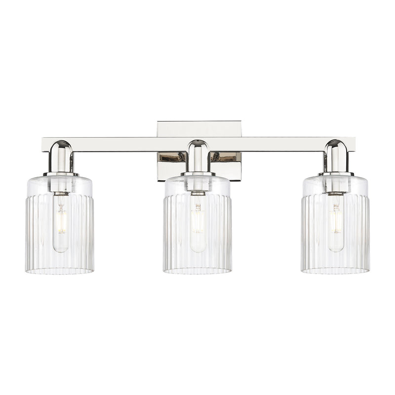 Innovations Hadley 24in 3-Light Bath Vanity Light | Industrial Polished Nickel and Clear Ribbed Glass | Bathroom Vanity | 23.5 x | Model 716-3W-PN-G342