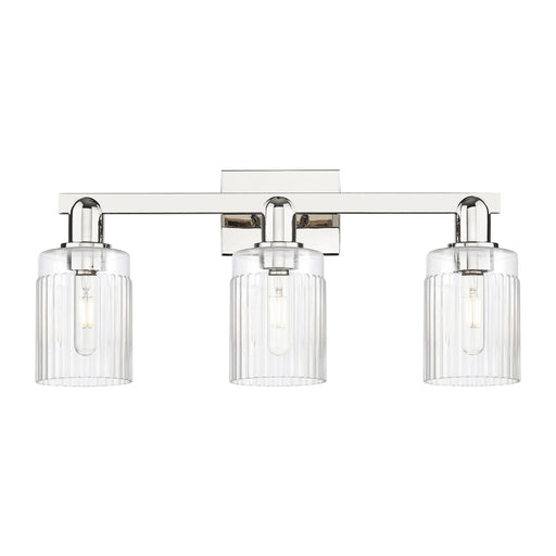 Innovations Hadley 24in 3-Light Bath Vanity Light | Industrial Polished Nickel and Clear Ribbed Glass | Bathroom Vanity | 23.5 x | Model 716-3W-PN-G342