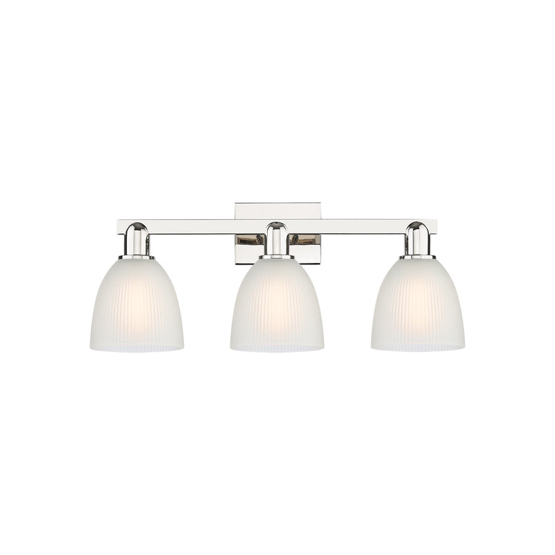 Innovations Castile 25in 3-Light Bath Vanity Light | Industrial Polished Nickel Steel and White Glass | Bathroom Vanity Light | 25 | Model 716-3W-PN-G381