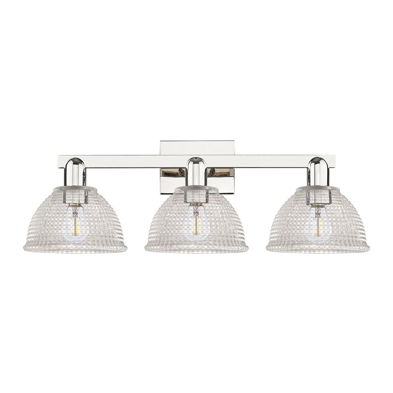 Innovations Arietta 27in 3-Light Bath Vanity Light | Industrial Polished Nickel Steel and Clear Glass | Bathroom Vanity | 27 x 9.75 | Model 716-3W-PN-G422