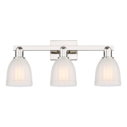 Innovations Brookfield 25in 3-Light Bath Vanity | Industrial Polished Nickel and White Ribbed Glass | Bathroom Vanity Light | 24.75 | Model 716-3W-PN-G441