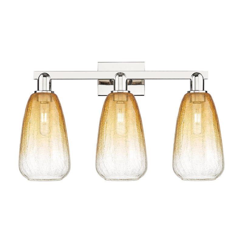 Innovations Brookhaven Almond 26in 3-Light Bath Vanity Light | Industrial Polished Nickel and Amber Glass | Bathroom Vanity | Model 716-3W-PN-G480-6AM