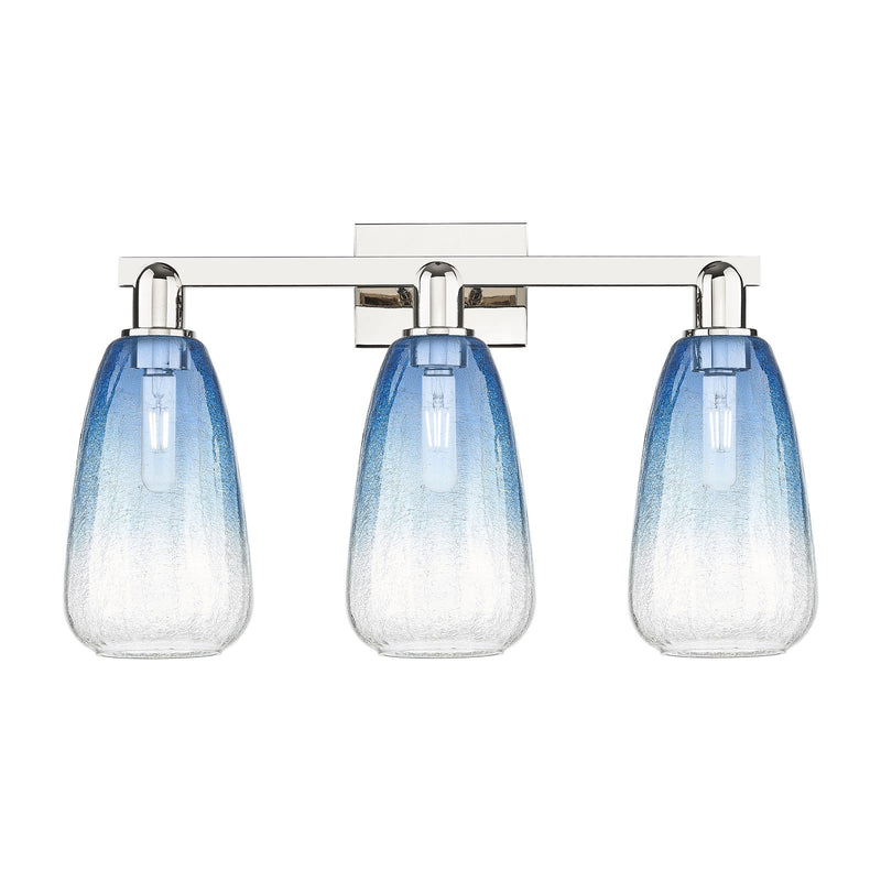Innovations Brookhaven Almond 25in 3-Light Bath Vanity Light | Industrial Polished Nickel and Sapphire Blue Glass | Entryway & | Model 716-3W-PN-G480-6SB