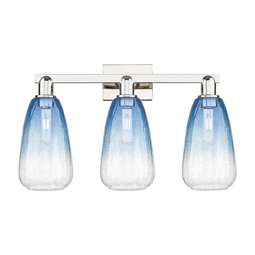 Innovations Brookhaven Almond 25in 3-Light Bath Vanity Light | Industrial Polished Nickel and Sapphire Blue Glass | Entryway & | Model 716-3W-PN-G480-6SB