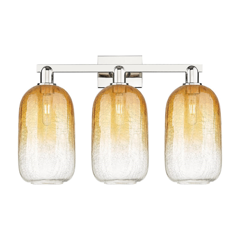 Innovations Brookhaven Cloche 26in 3-Light Bath Vanity Light | Industrial Polished Nickel and Amber Glass | Damp Rated Bathroom | Model 716-3W-PN-G482-7AM