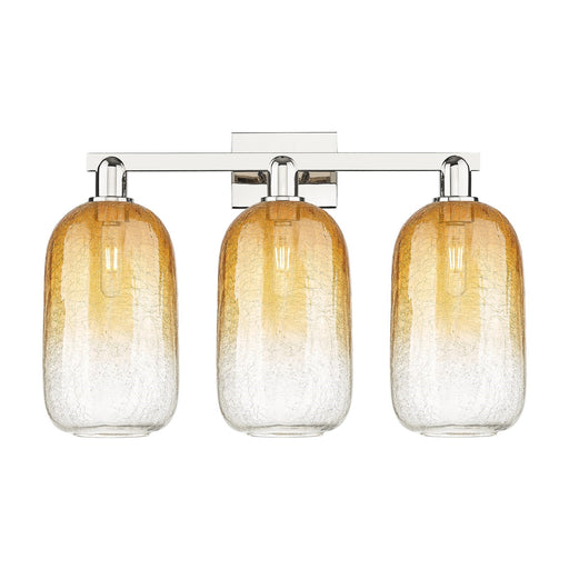 Innovations Brookhaven Cloche 26in 3-Light Bath Vanity Light | Industrial Polished Nickel and Amber Glass | Damp Rated Bathroom | Model 716-3W-PN-G482-7AM