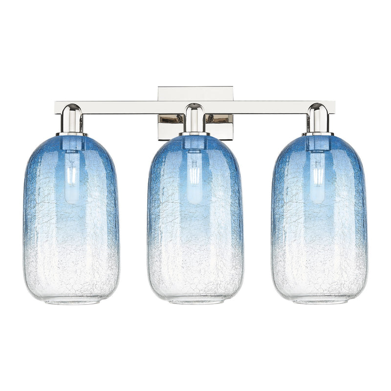 Innovations Brookhaven Cloche 26in 3-Light Bath Vanity Light | Industrial Polished Nickel and Sapphire Blue Glass | Bathroom & | Model 716-3W-PN-G482-7SB