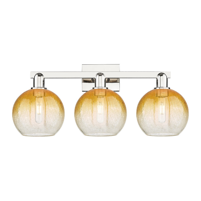 Innovations Brookhaven Globe 27in 3-Light Bath Vanity | Industrial Polished Nickel and Amber Glass | Bathroom Vanity & Powder | Model 716-3W-PN-G483-8AM