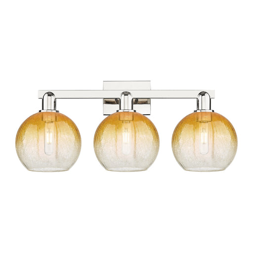 Innovations Brookhaven Globe 27in 3-Light Bath Vanity | Industrial Polished Nickel and Amber Glass | Bathroom Vanity & Powder | Model 716-3W-PN-G483-8AM