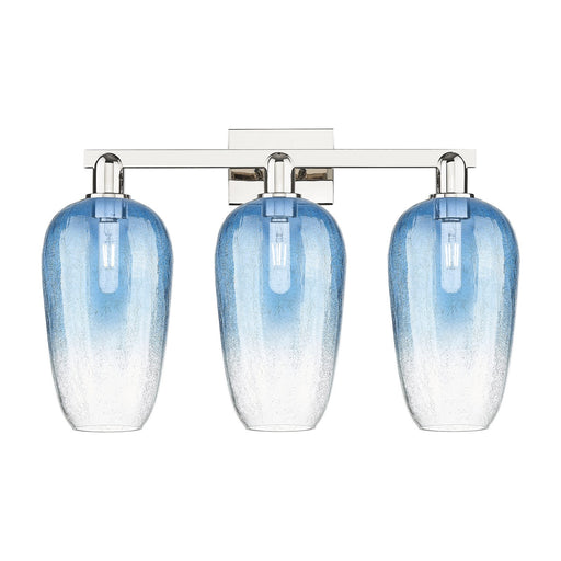 Innovations Brookhaven Flute 26in 3-Light Bath Vanity | Industrial Polished Nickel and Sapphire Blue Glass | Bathroom Vanity | Model 716-3W-PN-G484-7SB