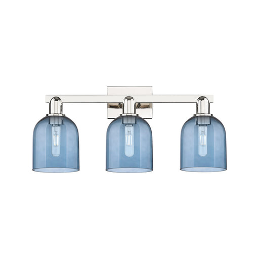 Innovations Bella 25in 3-Light Bath Vanity | Industrial Polished Nickel and Blue Glass | Bathroom Vanity | 24.5 x 11.25 x 7.25 | Model 716-3W-PN-G558-6BL