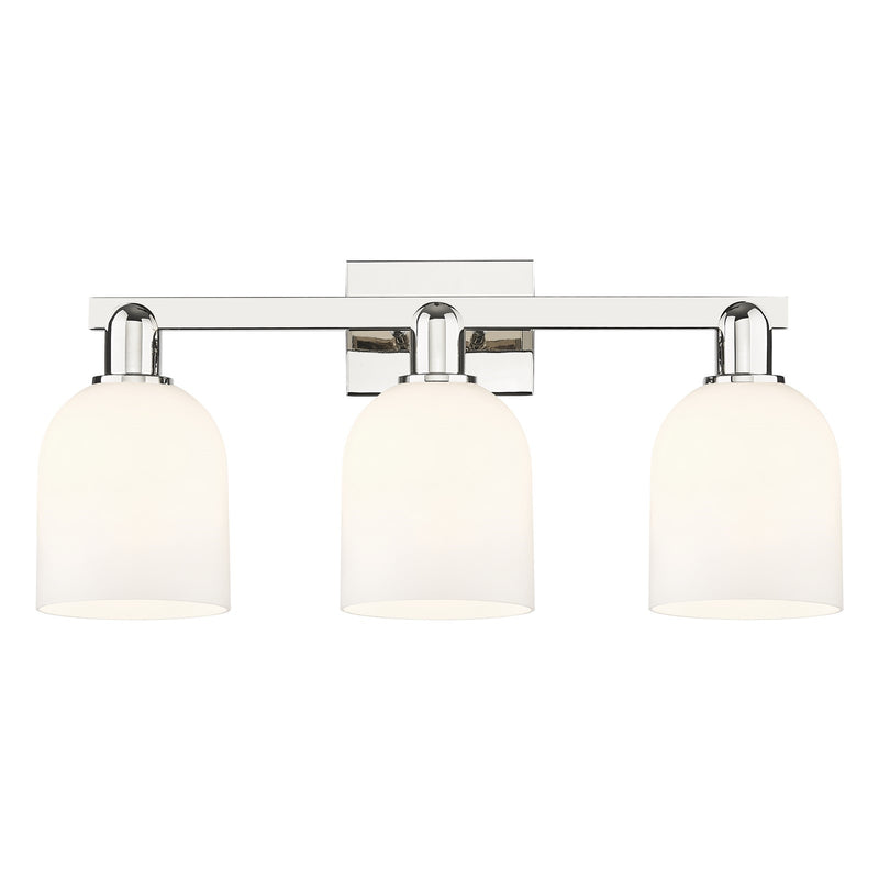 Innovations Bella 25in 3-Light Bath Vanity Light | Industrial Transitional Polished Nickel and White Glass | Bathroom Vanity | Model 716-3W-PN-G558-6GWH