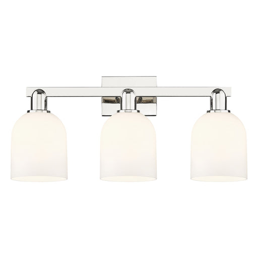 Innovations Bella 25in 3-Light Bath Vanity Light | Industrial Transitional Polished Nickel and White Glass | Bathroom Vanity | Model 716-3W-PN-G558-6GWH