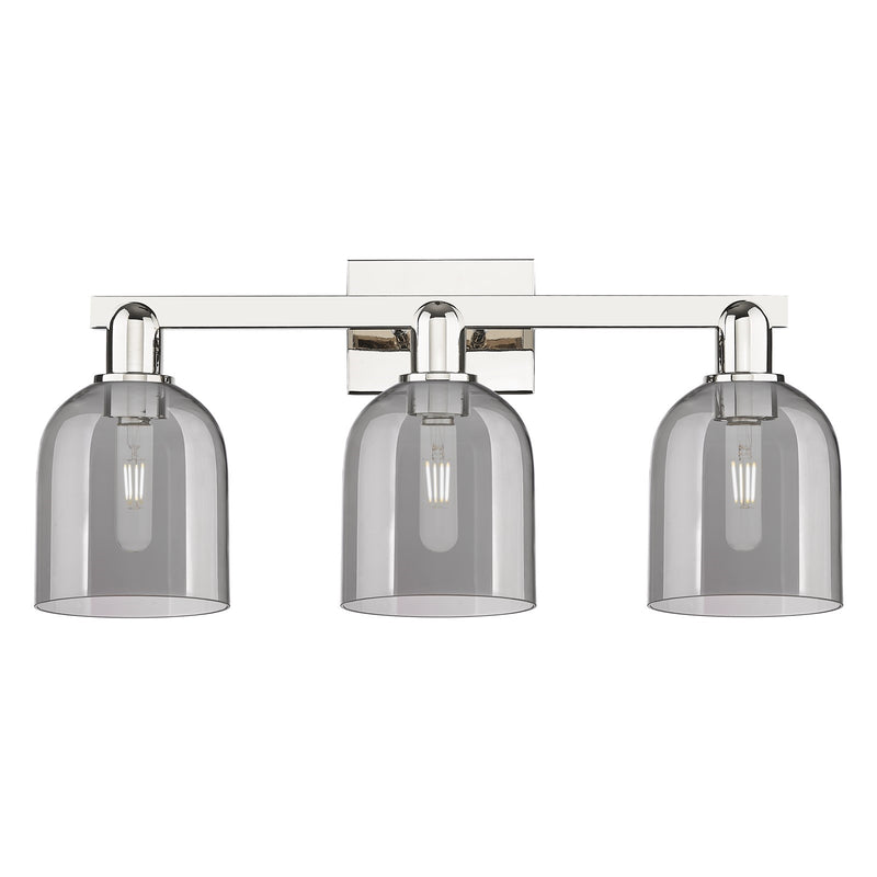 Innovations Bella 25in 3-Light Bath Vanity | Industrial Polished Nickel and Light Smoke Glass | Bathroom Vanity Light | 24.5 x | Model 716-3W-PN-G558-6SM