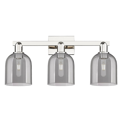 Innovations Bella 25in 3-Light Bath Vanity | Industrial Polished Nickel and Light Smoke Glass | Bathroom Vanity Light | 24.5 x | Model 716-3W-PN-G558-6SM