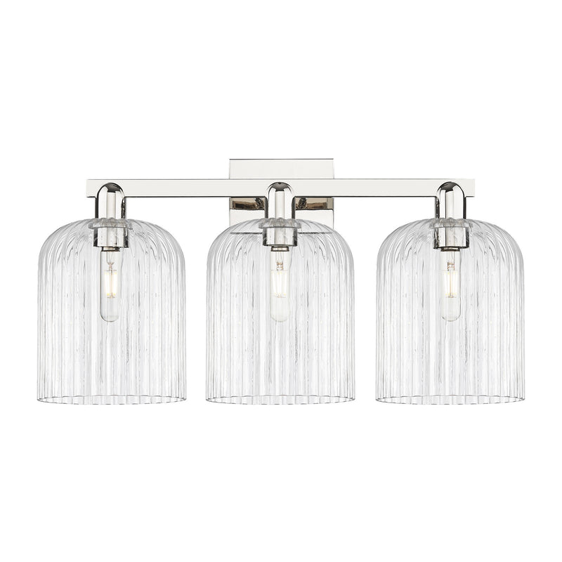 Innovations Bridal Veil 27in 3-Light Bath Vanity | Industrial Polished Nickel and Clear Ribbed Glass | Bathroom Vanity & Powder | Model 716-3W-PN-G559-8CL