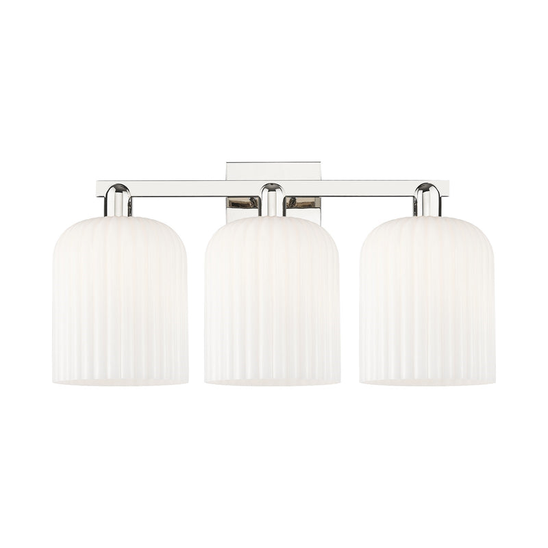 Innovations Bridal Veil 27in 3-Light Bath Vanity | Industrial Polished Nickel and Gloss White Ribbed Glass | Bathroom Vanity | Model 716-3W-PN-G559-8GWH
