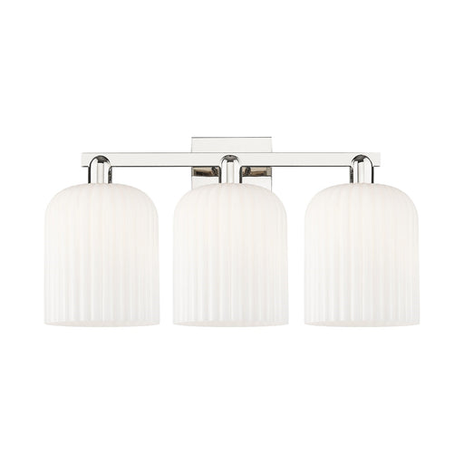 Innovations Bridal Veil 27in 3-Light Bath Vanity | Industrial Polished Nickel and Gloss White Ribbed Glass | Bathroom Vanity | Model 716-3W-PN-G559-8GWH