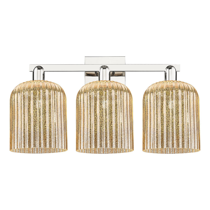 Innovations Bridal Veil 27in 3-Light Bath Vanity Light | Industrial Polished Nickel and Mercury Ribbed Glass | Damp Rated | Model 716-3W-PN-G559-8ME