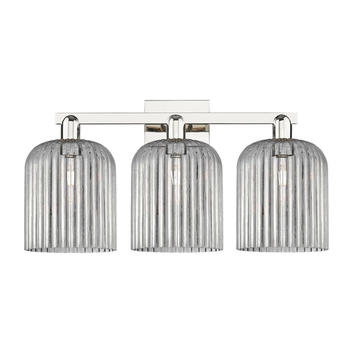 Innovations Bridal Veil 27in 3-Light Bath Vanity Light | Industrial Polished Nickel and Light Smoke Ribbed Glass | Bathroom | Model 716-3W-PN-G559-8SM