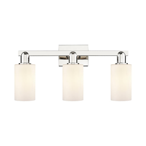 Innovations Clymer 23in 3-Light Bath Vanity Light | Industrial Polished Nickel and Matte White Glass | Bathroom Vanity | 22.88 x | Model 716-3W-PN-G801