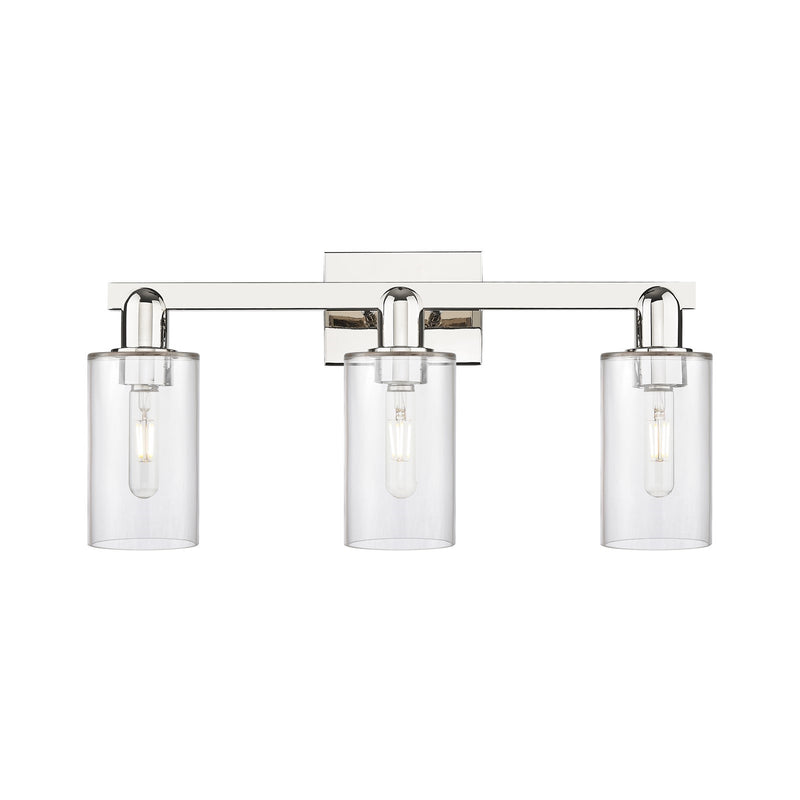 Innovations Clymer 23in 3-Light Bath Vanity Light | Polished Nickel Steel and Cast Brass with Clear Glass Shades | Bathroom Vanity | Model 716-3W-PN-G802