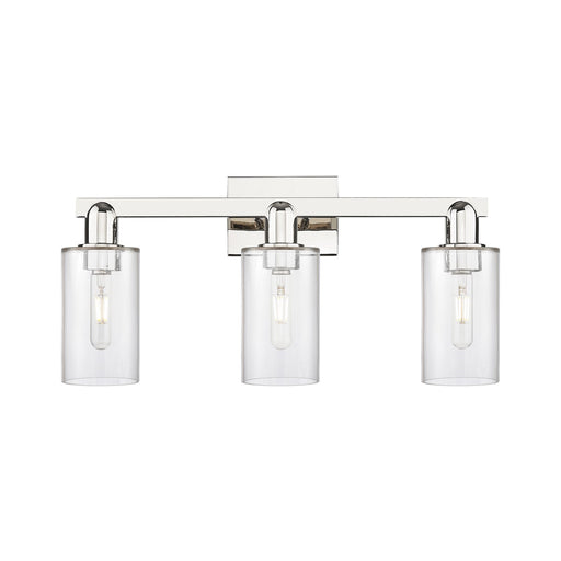 Innovations Clymer 23in 3-Light Bath Vanity Light | Polished Nickel Steel and Cast Brass with Clear Glass Shades | Bathroom Vanity | Model 716-3W-PN-G802